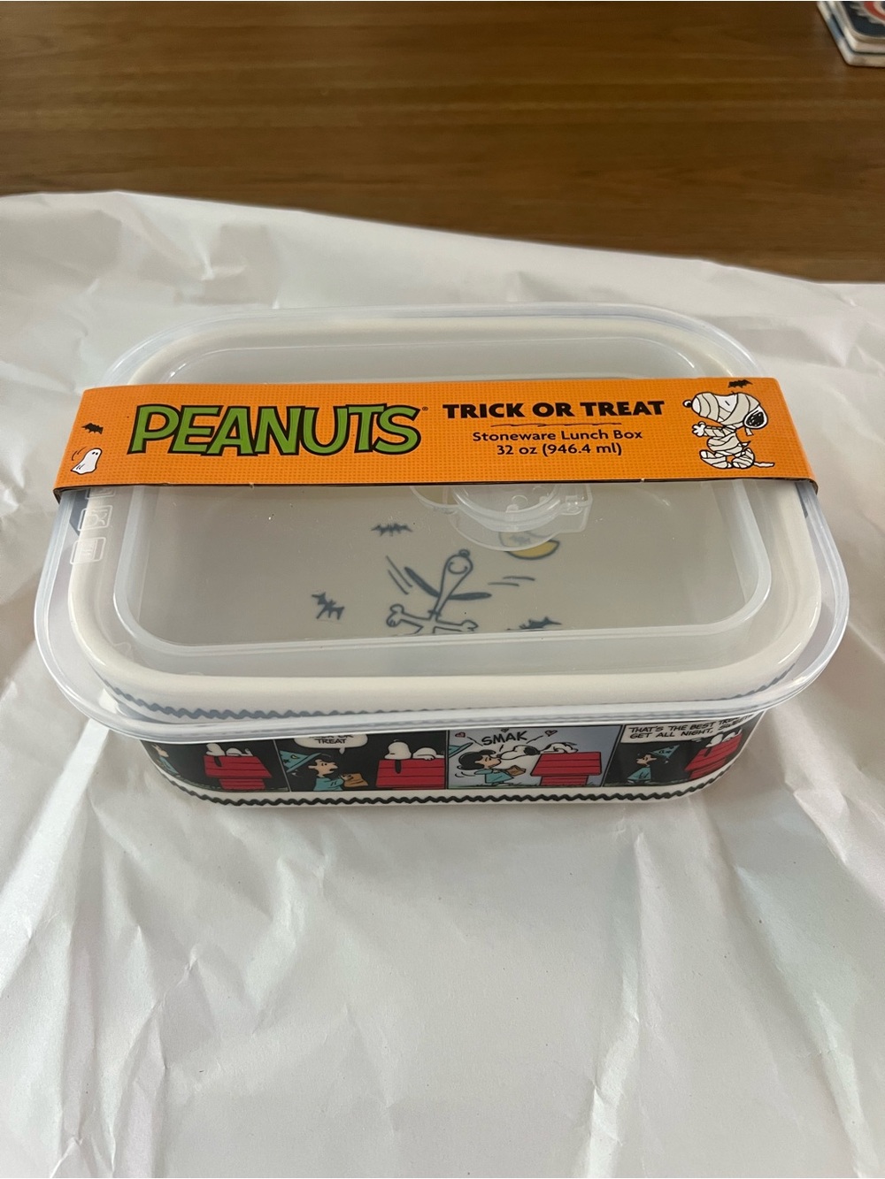 Peanuts Stoneware Lunch Box with Orange Trick or Treat Band